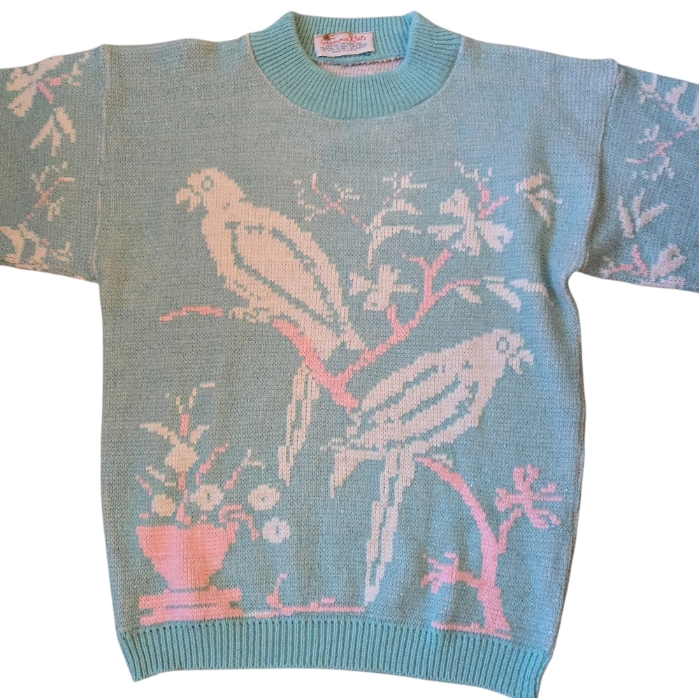 Mint Green Bird Pattern Sweater - image 2